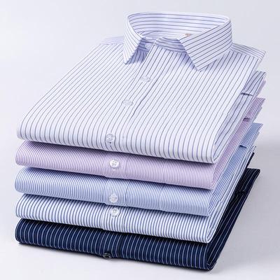 Men's Formal Shirt Long Sleeve Office Solid Color Striped Pocket Fashion Business Professional Wear Social White Shirt
