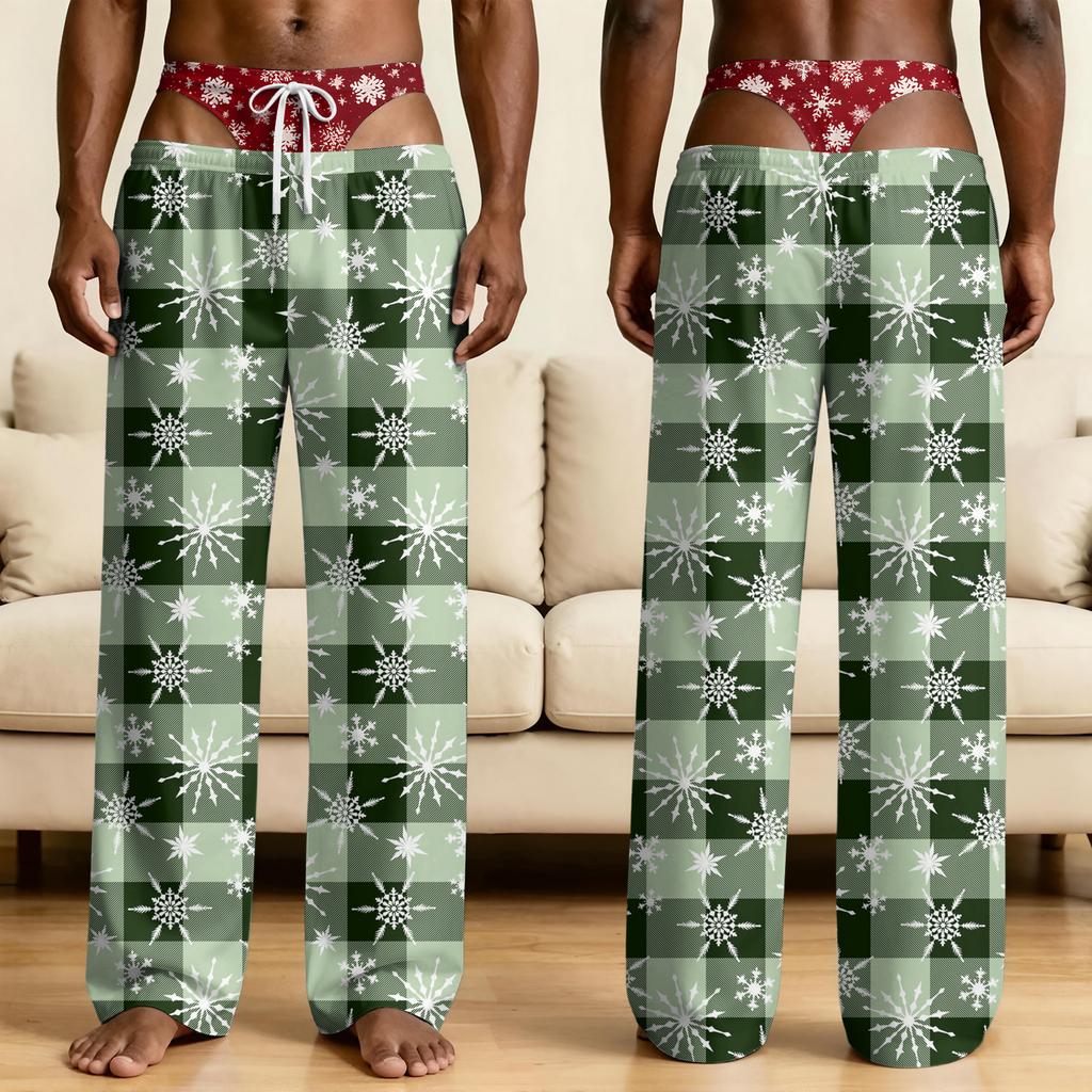Men's Funny Sleep Pants with Fake Underwear Print Halloween Novelty Pajama Pants