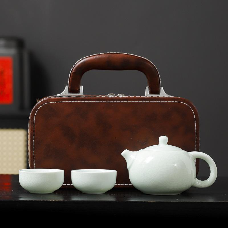 Ceramic Travel Tea Set Outdoor Portable Quick One Pot Two Cups Dragon Boat Festival Company Annual Meeting Gift