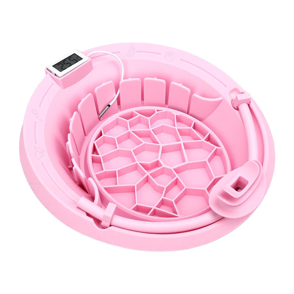 Foldable Face Basin Ice Tray with Breathing Tube Thermometer Portable Silicone Facial Ice Pack Basin Pink
