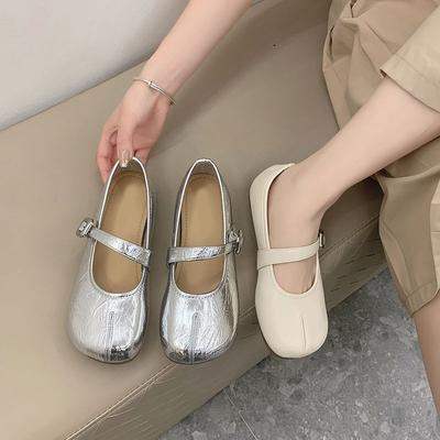 Mary Jane Shoes Summer New Shallow Mouth Round Head One Word Buckle Strap Flat Bottom Fashion Versatile Pearl Shoelace Single Shoes