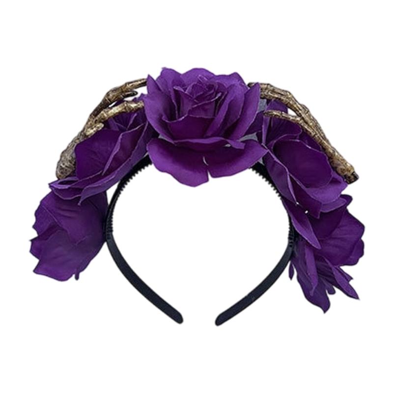 Halloween Flower Headband with Skeleton Hand Detail, Spooky Costume Hair Piece for Cosplay, Parties and Stage Looks