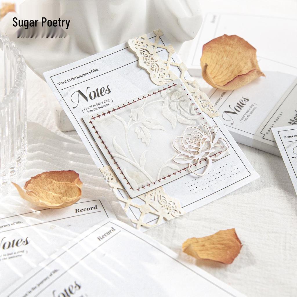 Retro White Kraft Paper Memo Pad - Life Imprint Series, 50 Sheets, 6 Styles for Collage & Writing