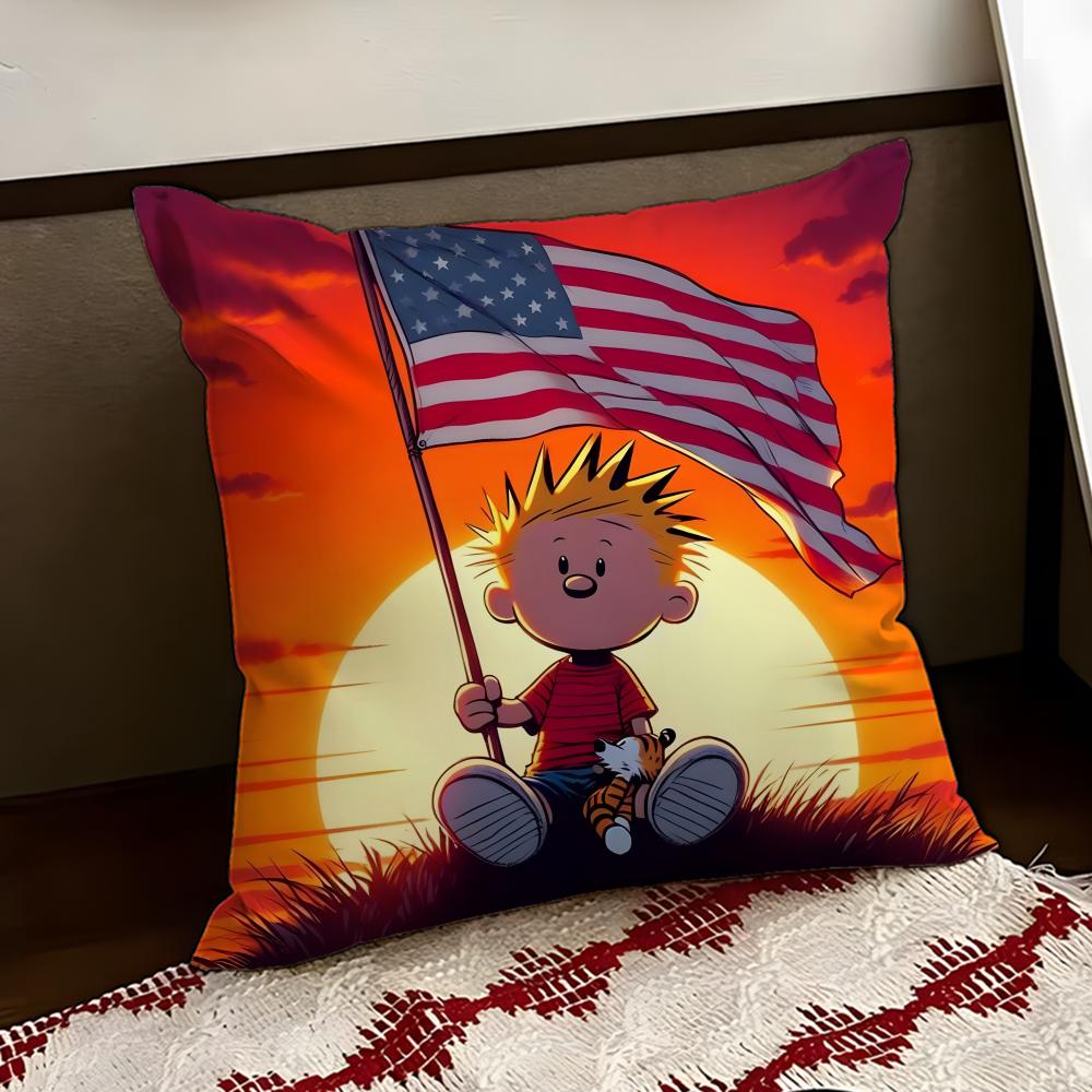 Cartoon CCalvin and HHobbes Cushion Cover Reversible Soft Durable Pillow Cover Home Car MultiScene Use for Daily Comfort