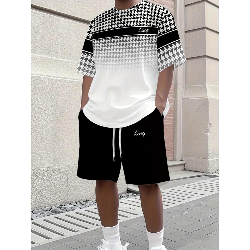 Summer Men's Fashion Personality Letter Printed Short Sleeved Shorts Two-piece Set Outdoor Sports Breathable T-shirt Set