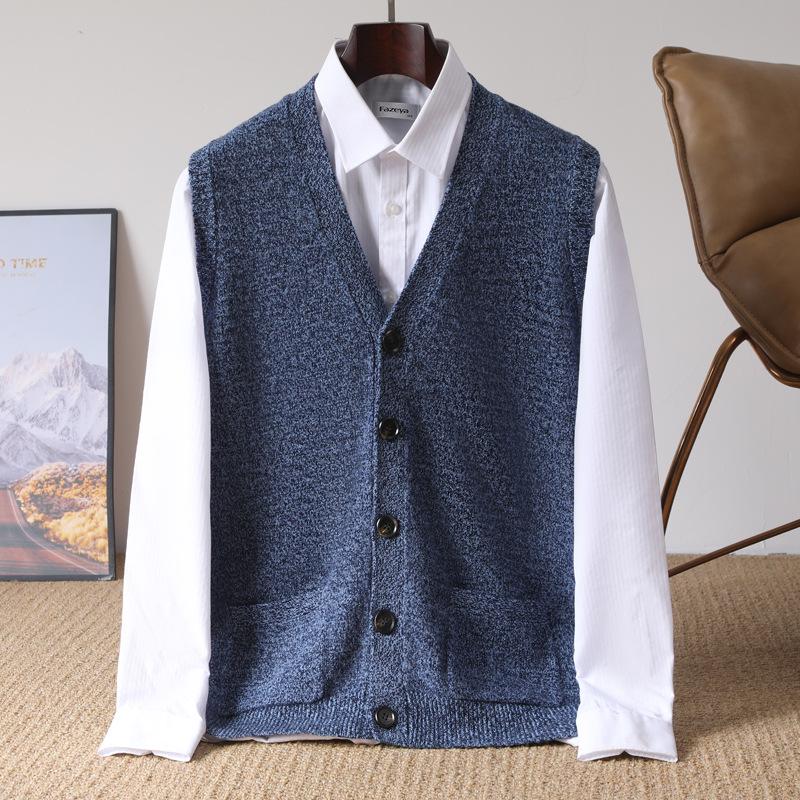 Men`s 100% Wool V-Neck Sleeveless Cardigan