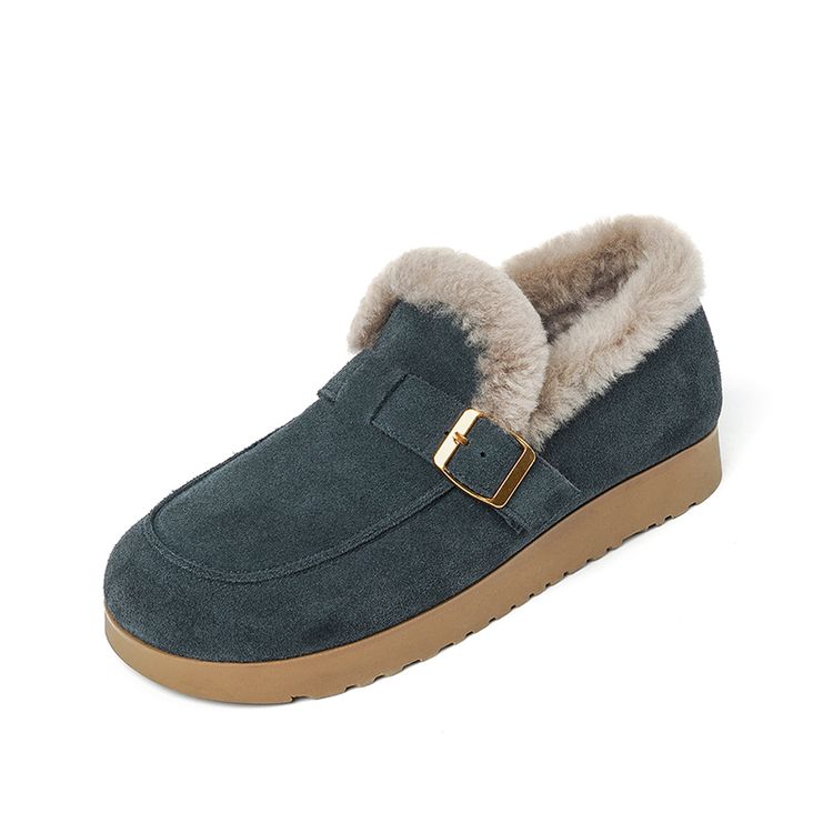

Мода НОВЫЕ Зимние Женские Туфли Лодочки Круглый Носок Плоский Каблук Обувь Коровья Замша Кожаная Обувь Женская Обувь Слипоны Пряжка Ремень Теплая Шерсть Женские Лоферы 41 серо голубой