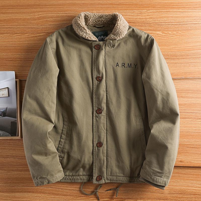 

Мужская зимняя ретро куртка из овечьей шерсти и хлопка - Утепленная, с подкладкой из искусственного меха, Рабочий костюм для среднего возраста. M