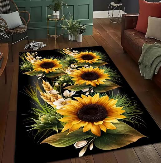 Hand Drawn Sunflower Flower Floor Mat Nd Easy To Clean Living Room Carpet Decoration Carpet Indoor Carpet Bedroom Carpet