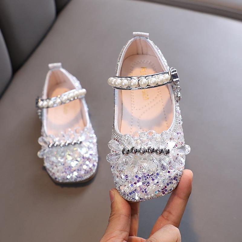 Autumn new style ladylike baby girl girls' princess rhinestone pearl flat shoes, leather shoes, dance performance shoes