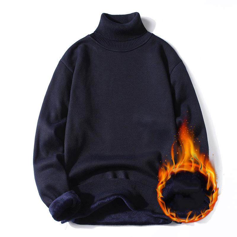 

Новый осенне-зимний мужской теплый свитер с высоким воротом, молодежный корейский стиль, модный однотонный свободный свитер с двумя лацканами, большой размер 3XL темно-синий