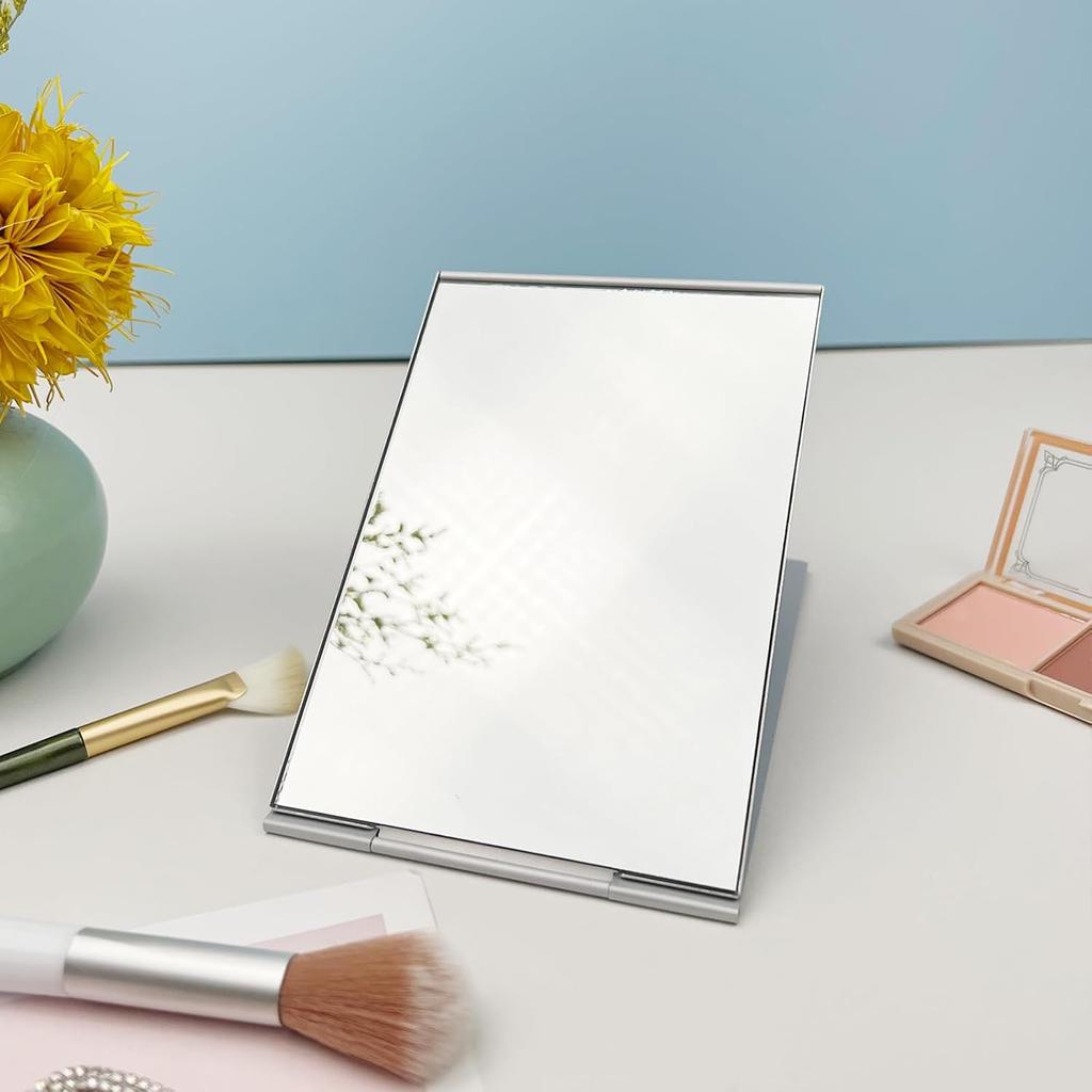 Simple Flip-Top Makeup Mirror, Portable Folding Ultra-Slim Aluminum Vanity Mirror for Makeup, Travel & Grooming, 5.91x3.94 Inch
