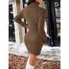 Autumn and Winter Brown Sugar High Neck Sweater Women Long Sleeve Knit Sweater Wrap Hip Dresses