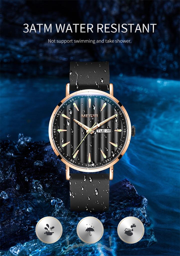 MEGIR Luxury Big Dial Watch for Men Silicone Strap Quartz Sport Wristwatch Waterproof Week Date Display Clock Reloj Hombre 1081