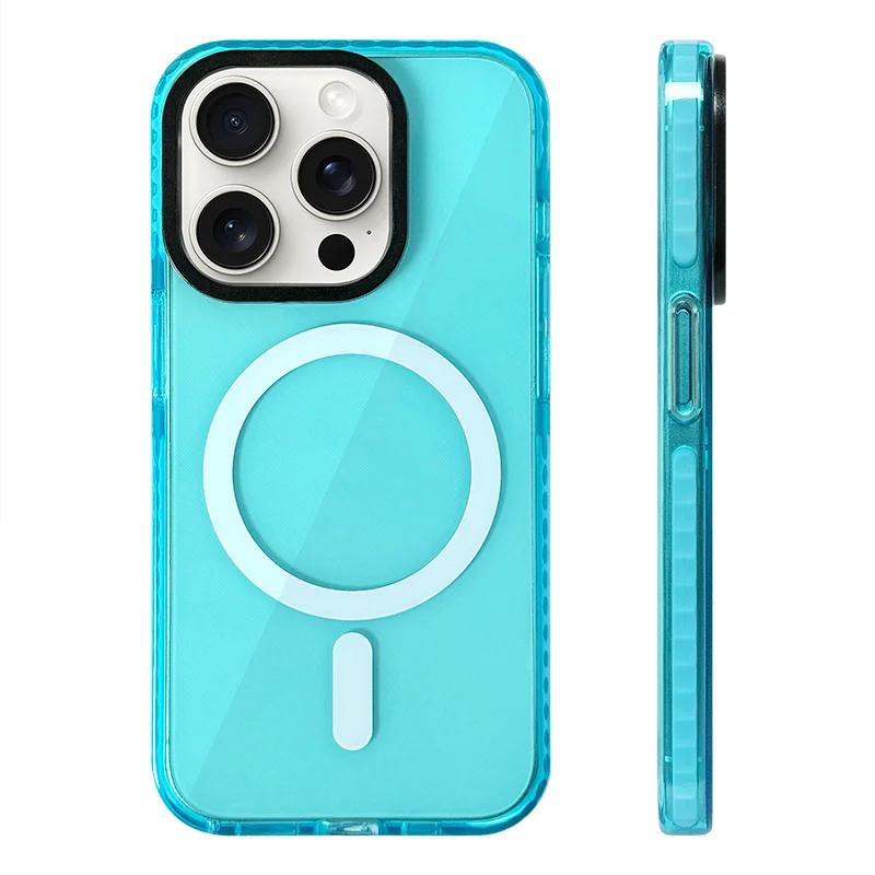 Průhledný kryt na telefon MagSafe v neonové barvě pro iPhone 17 16 15 14 pro max 13 12 Bezdrátové nabíjení Měkký silikonový nárazník