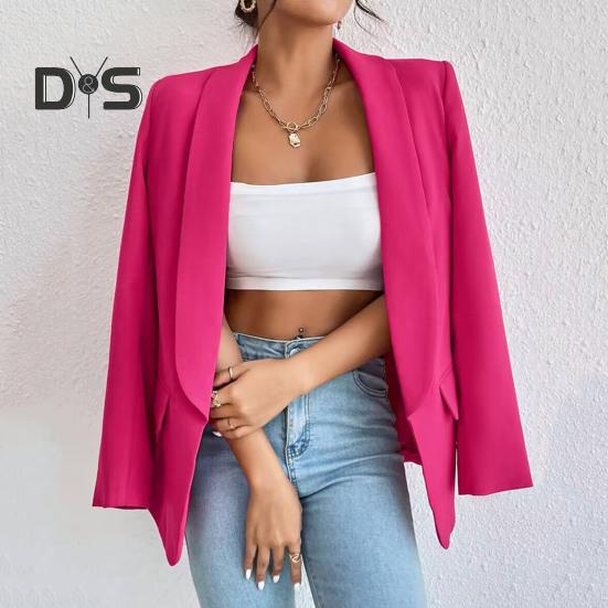 Dámský oblekový kabát jaro podzim jednobarevný business oblek kabát klopa dlouhý rukáv klopa kapsy otevřená přední bunda