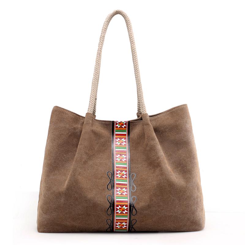 

Canvas Bag Women s Artistic Fresh Retro Printed Shoulder Portable Large-capacity коричневий