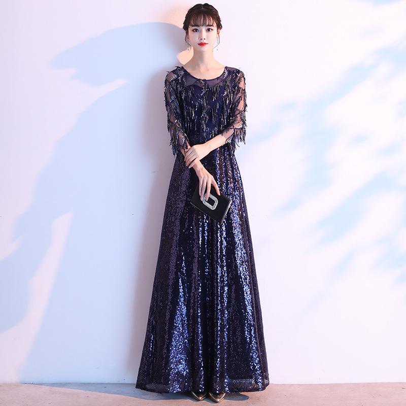 Large Size Evening Dress Dress Women's New Fat Mm Temperament Thin Sequins Celebrity Host High-end Atmospheric Chorus Performance Clothes