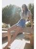 High-Waisted French Style Rolled Hem Denim Shorts