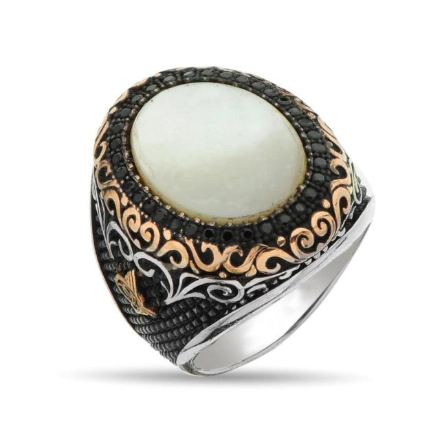 Vintage Handmade Turkish Signet Ring For Men Women Ancient Silver Color Black Onyx Stone Ring Retro Islamic Religious Jewelry