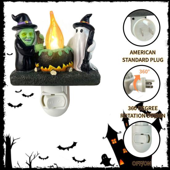 Yousheng Ghost Witch Campfire Nightlight Spooky Fake Campfire Flickering Night Light Vintage Halloween Wall Light for Halloween Bedroom Home Decor