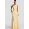 Women One Shoulder Pleated Waist Chiffon Spliced A Line Long Evening Party Dress