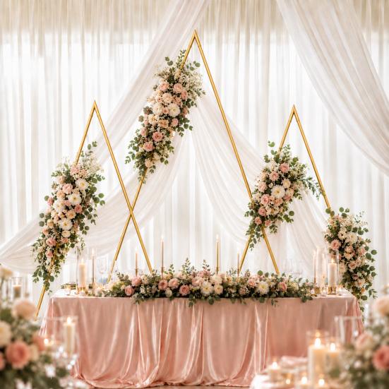 Arch Backdrop Stand Stand 6.2FT 7FT 8.4FT Set of 3 Golden Metal Triangle Flower Frame for Wedding Ceremony Baby Shower Birthday Party Balloon