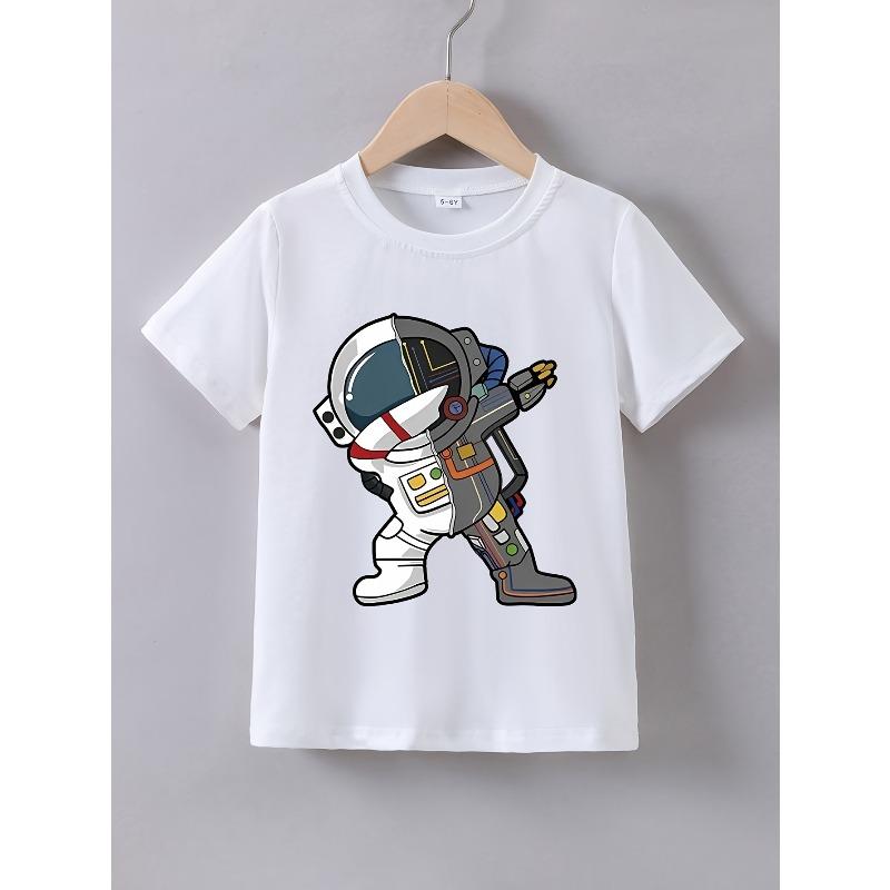 European sizes Boys Summer Short Sleeve Cartoon Hip-Hop Fun Astronaut Print T-Shirt 110