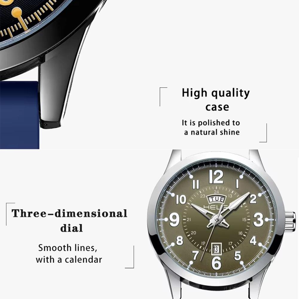 Mens Quartz Watch Large Dial Magnetic Clasp Rubber Strap Day Date Waterproof Wristwatches