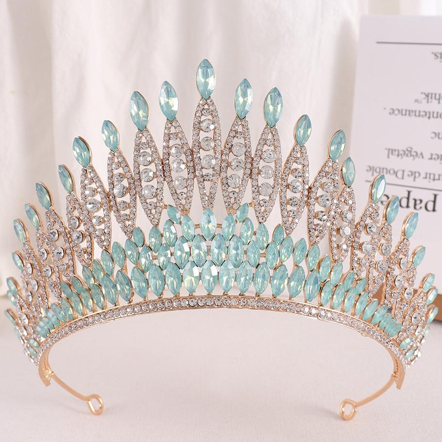 

Luxury Green Opal Crystal Flower Water Drop Tiara Crown Women Wedding Party Elegant Bridal Bride Crown Hair Accessories