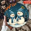 Vintage Snowman Family Tin Wall Art 8x8 Inch Retro Christmas Holiday Home Decor Metal Circular Sign