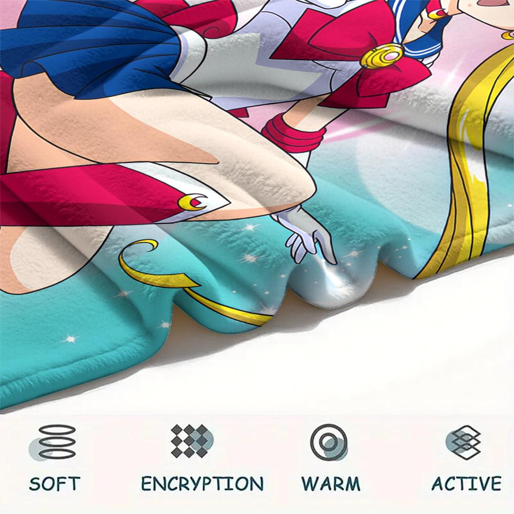 Sailor Moon Sailor Mercury pattern Flannel Blanket, High quality Comfortable for All Seasons, Home Decor, Warmth and Comfort, Perfect for Gifts.