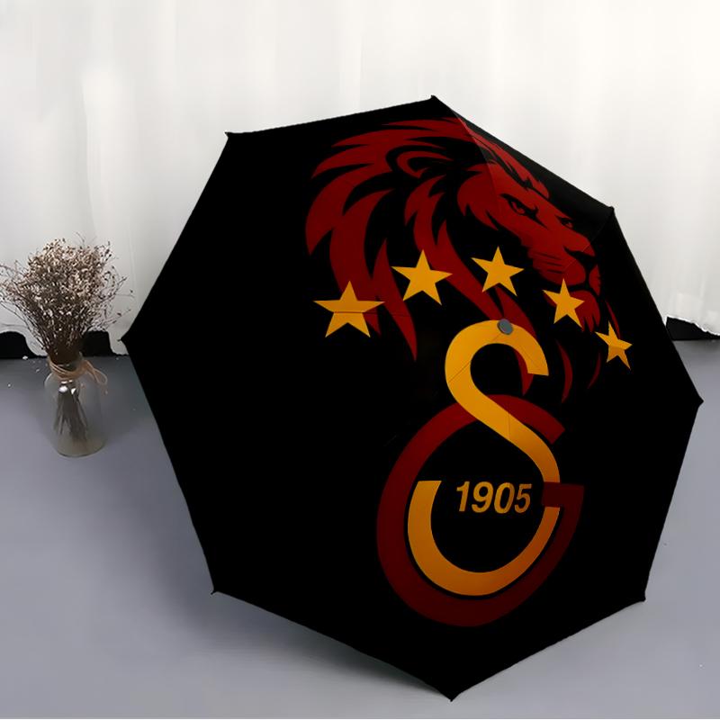 Galatasaray Fashionable Automatic Opening/Closing Folding Umbrella. Portable and Foldable, Ideal for Gift, Travel, and Daily Use.