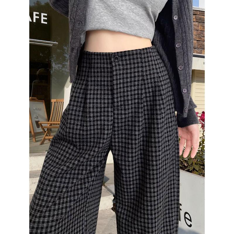 Black plaid wide-leg pants women's new autumn straight casual pants loose lazy wind loose pants