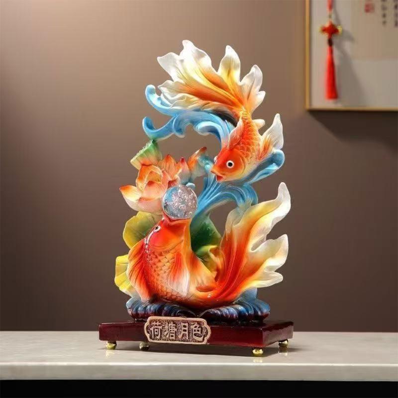 Artistic Resin Feng Shui Fish Figurine Symbolizing Abundances Decoration Perfect For Living Room Or Workspaces