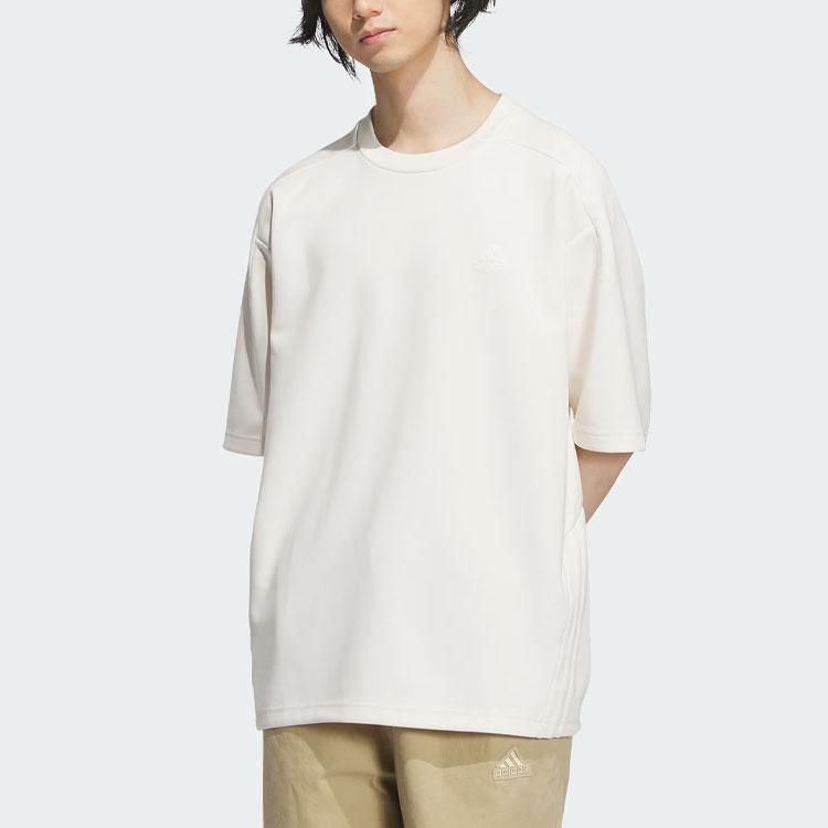 Adidas Solid Color Logo Sports Casual Short Sleeve T-Shirt Men T-Shirts Pink White JJ1350