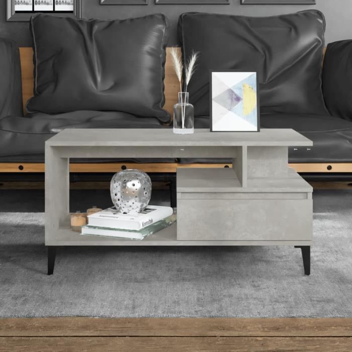 819624 vidaXL Table basse Gris béton 90x49x45 cm Bois d'ingénierie