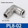 304 Stainless Steel Threaded Pneumatic Air Hose Quick Connect Fitting, PC/PL Options: 8-02, 4-M5, 6-01, 10-03.