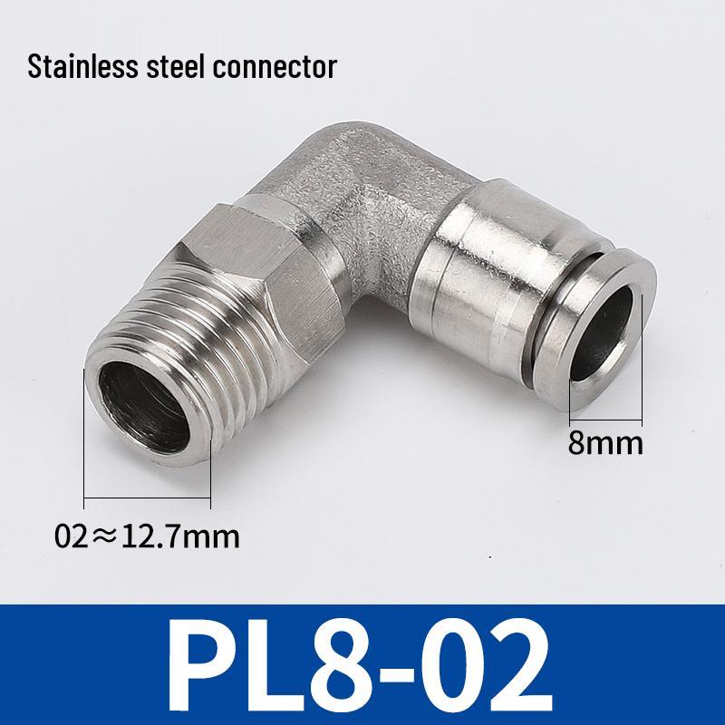 304 Stainless Steel Threaded Pneumatic Air Hose Quick Connect Fitting, PC/PL Options: 8-02, 4-M5, 6-01, 10-03.