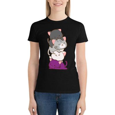 Ace Pride Kawaii Cats Lgbtq Asexual T-Shirt Animal Print Shirt For Girls Plus Size Tops Women T-Shirts
