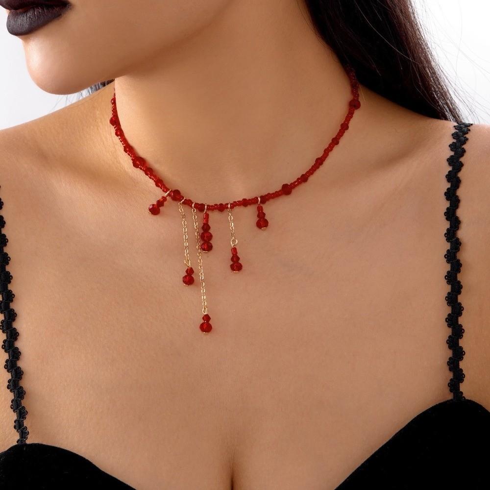 Gothic Halloween Collarbone Chain Red Halloween Choker Fashion Blood Drop Necklace Girl