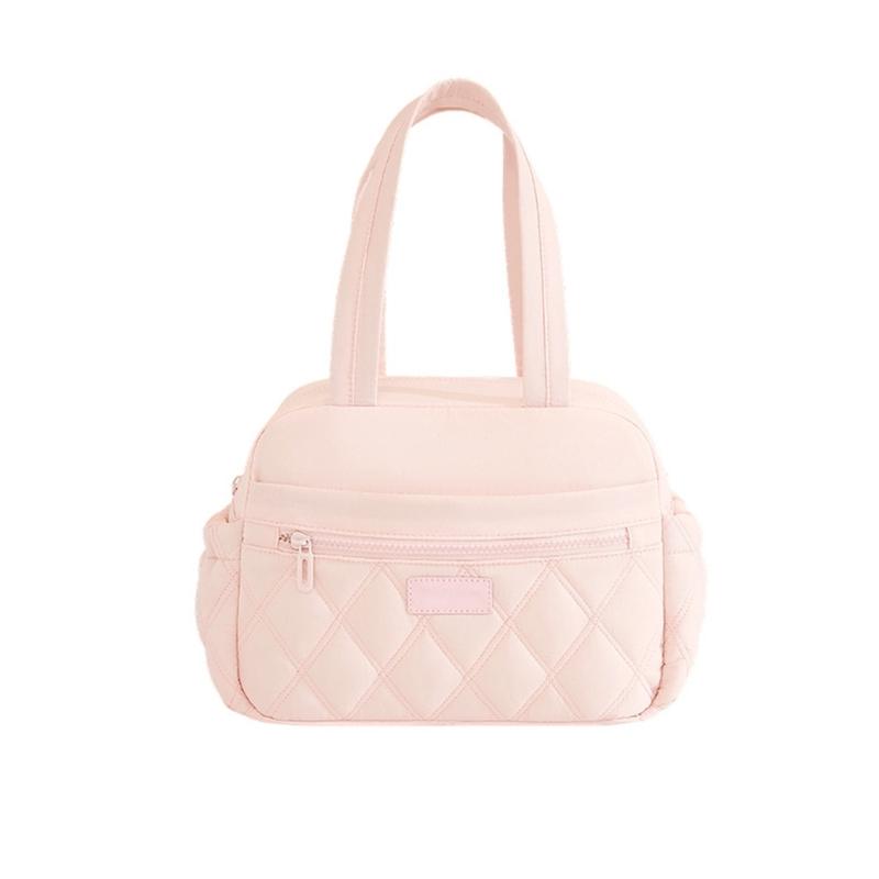 Large Capacity Thermal Lunch Bag With Zippers Front Pocket And Bottle Holders Quilted Handheld Meal Carriers