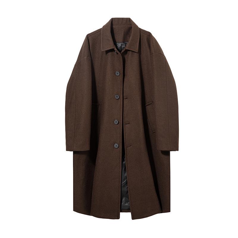 Men's Mid-Length Wool Coat - Dragon & Phoenix Design, Autumn/Winter Korean Style, Thick Windbreaker, Loose Fit, Trendy Brand Lapel Jacket.