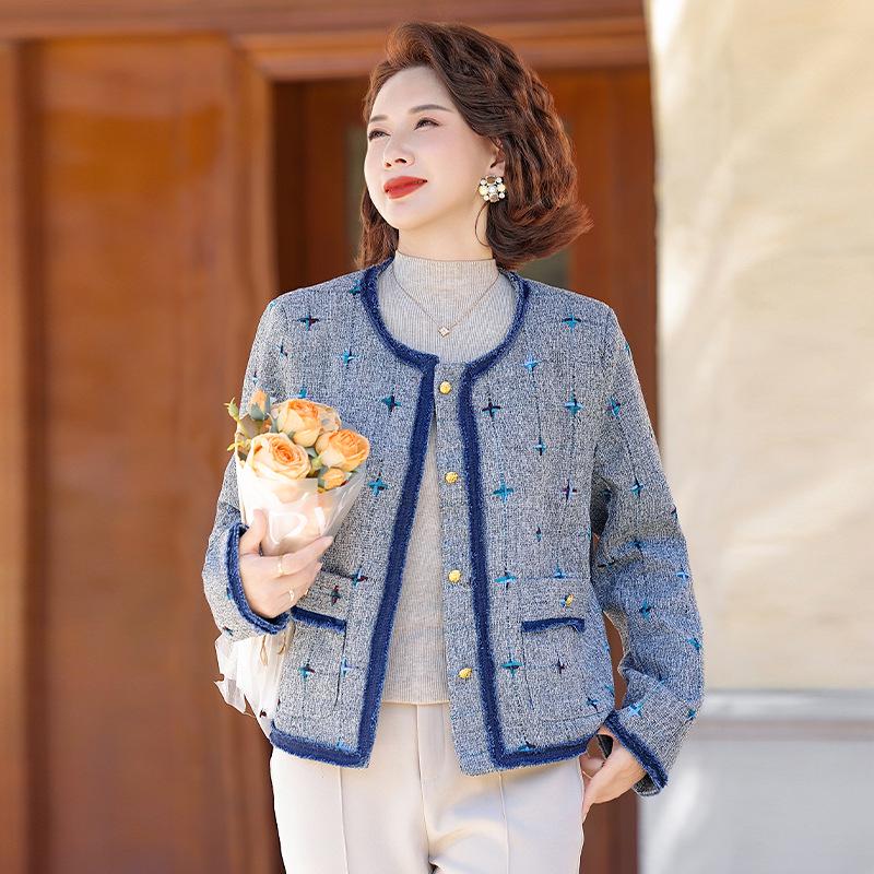 

2025 Autumn Cardigan: Trendy Young Mom Plus Size Outerwear for Middle-Aged & Elderly Women 4XL (140-155 jin) королівський синій колір