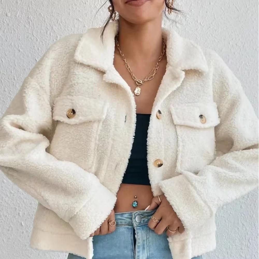Autumn and Winter Fashion Loose Holiday Style Lapel Button Cardigan Wool Cake New Solid Color Everything Long Sleeve Coat
