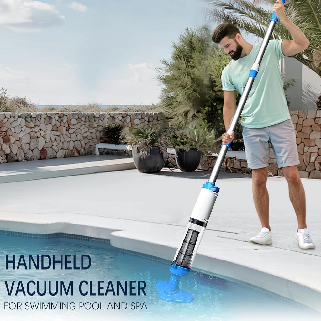 3 in 1 Cordless Rechargeable Swimming Pool Vacuum Head, Telescopic Pole Handheld Pool Cleaner for Spas, Inground Pool, Above Ground Pool and Hot Tubs