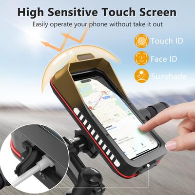 Portacellulare da Bici con Visiera Parasole Copertura Antipioggia Impermeabile Touch Screen Sensibile Supporto per Cellulare da Manubrio per Moto Bicicletta Accessori per Bicicletta