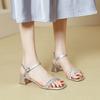 Silver open-toed fashion sandals women's thick heel 2025 new summer French rhinestone square head with high heels