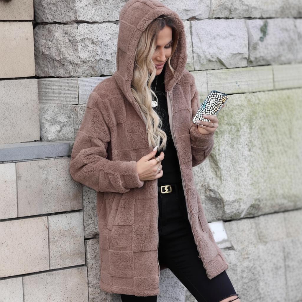 New Autumn/winter Loose-fitting Hooded Long Cardigan Plush Coat