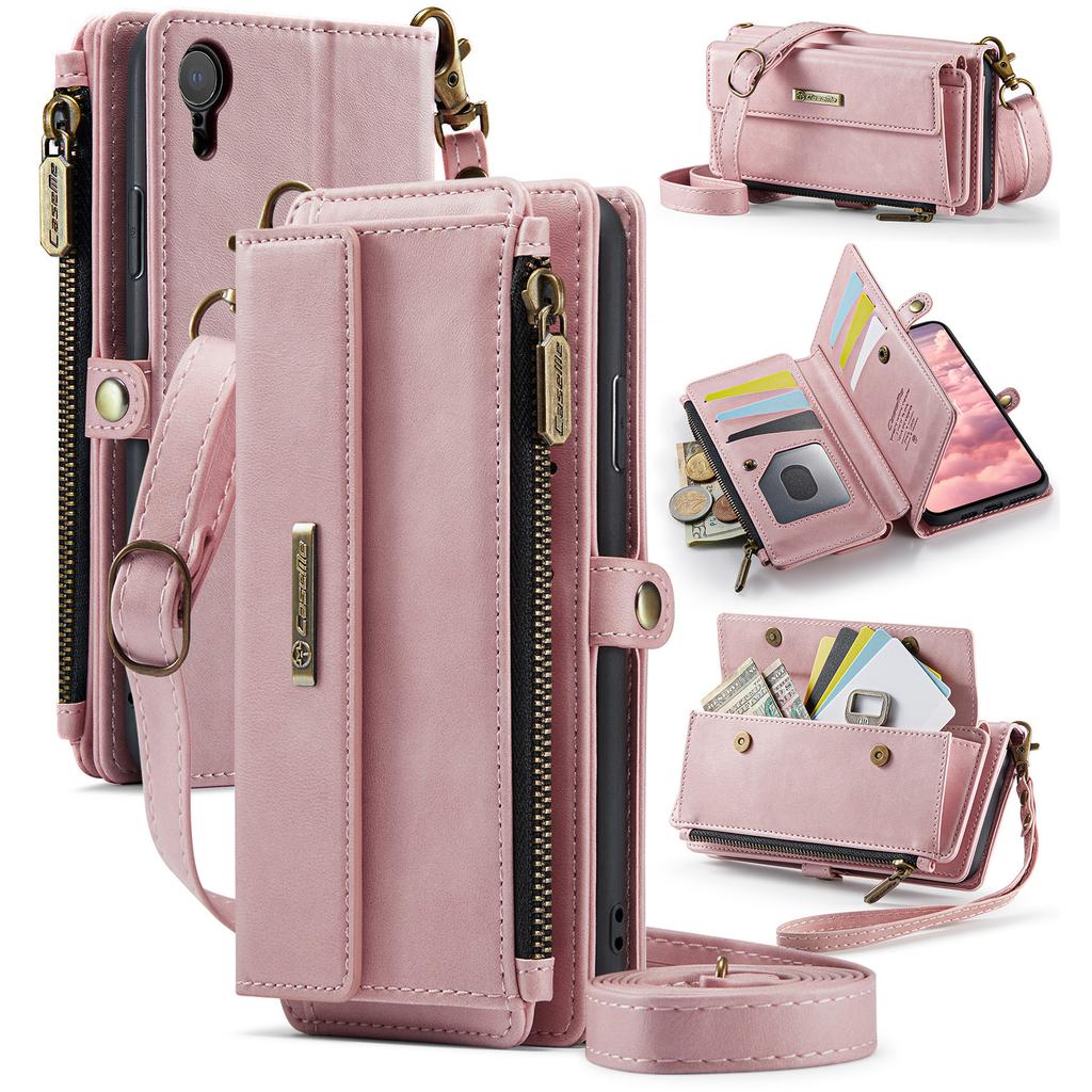 For iPhone XR 6.1 inch Case CASEME C39 RFID Blocking Zipper Wallet Stand Leather Cover with Strap